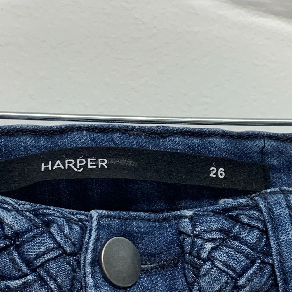 Harper Size 26 Distressed Woven Fabric Design at Waist Denim Jean Shorts